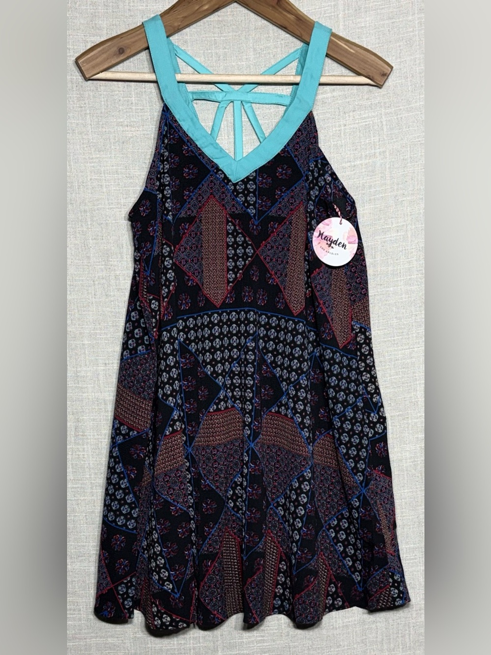 NWT Hayden Los Angeles Boho Patchwork Strappy Tunic Dress Size Medium